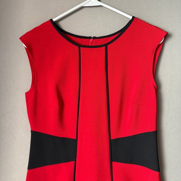 London Style Collection sz 8 Red Black Colorblock Sheath Dress Mobwife Luxury - Picture 2 of 8